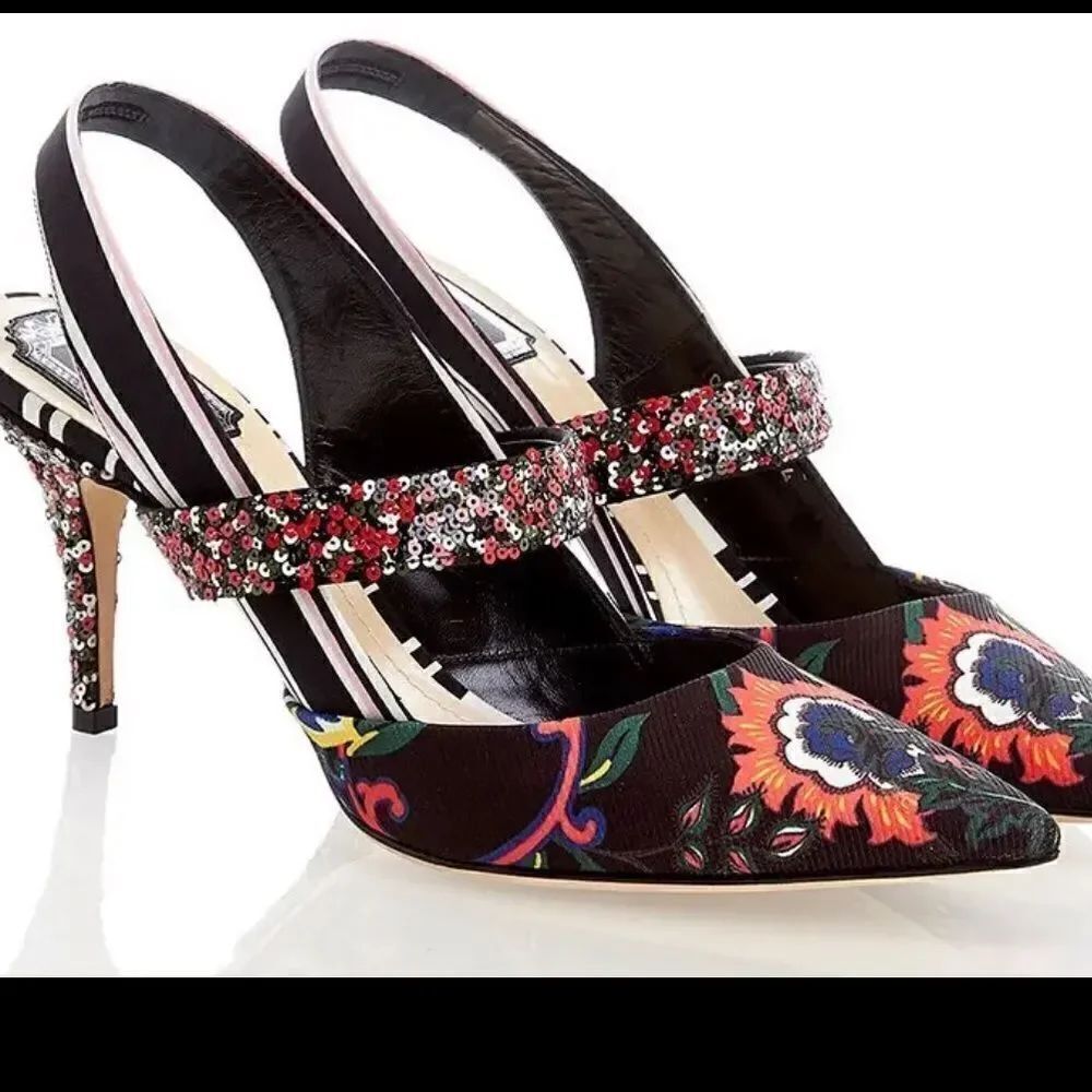 Christian Dior Women’sfloral satin printed slingback pumps size US 11-11,5/ EU41